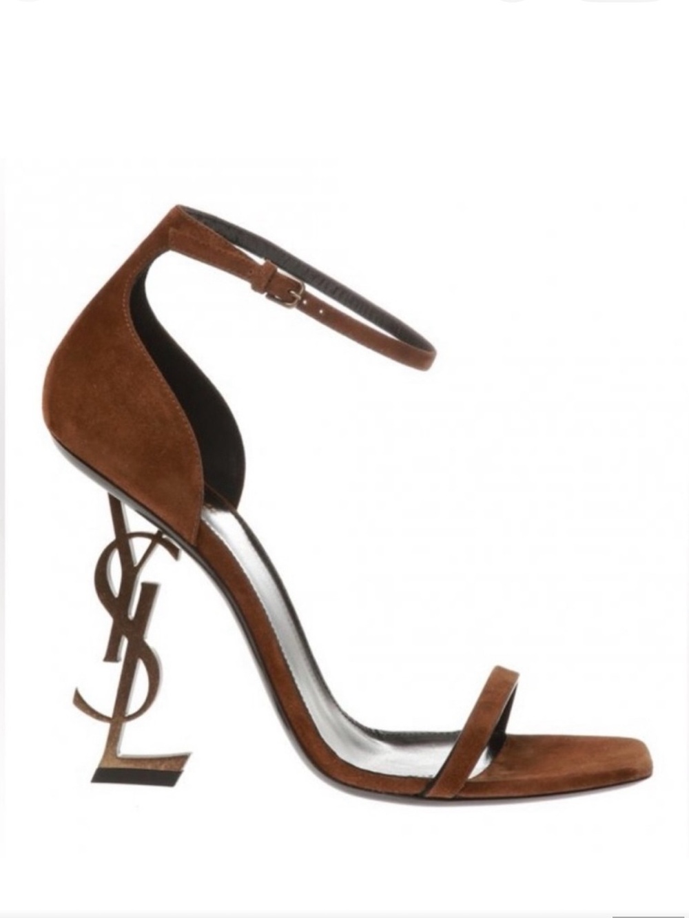 Saint Laurent Tan Suede YSL Logo-Heel Sandals